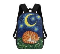 sinyumoney Zaino Per Bambini, Zaino Stampato in 3D Cat Sleeping Under Starry Night Sky, Zaino Per Ragazzi E Ragazze, Borsa Scolastica Leggera E Regolabile Da 17 Pollici Per La Scuola Primaria 17inch
