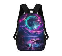 sinyumoney Zaino Per Bambini, Zaino Stampato in 3D Fox Under Neon Moon, Zaino Per Ragazzi E Ragazze, Borsa Scolastica Leggera E Regolabile Da 17 Pollici Per La Scuola Primaria 17inch