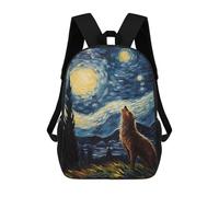 sinyumoney Zaino Per Bambini, Zaino Stampato in 3D Howling Wolf Starry Night, Zaino Per Ragazzi E Ragazze, Borsa Scolastica Leggera E Regolabile Da 17 Pollici Per La Scuola Primaria 17inch