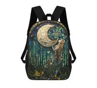 sinyumoney Zaino per la scuola per bambini, Blue Fox Majesty, borsa per la scuola stampata 3D, per ragazzi, studenti delle scuole elementari e medie, Stained Glass Moon & Woman, 17"