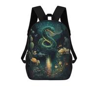 sinyumoney Zaino per la scuola per bambini, Space Explorer's Journey, 10, alla moda, unisex, da viaggio, zaino per la scuola, zaino 3D Cooler, Enchanted Serpent Pond, 17"