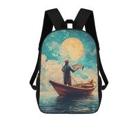 sinyumoney Zaino Per Ragazzi E Ragazze Con Stampa 3D Fisherman Under Giant Moon Zaino Per Libri, Scuola Elementare, Bambini, Borsa Da Viaggio Casual, Zaino Per Laptop 17inch