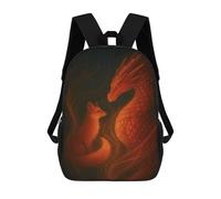 sinyumoney Zaino Per Ragazzi E Ragazze Con Stampa 3D Fox And Dragon in Warm Light Zaino Per Libri, Scuola Elementare, Bambini, Borsa Da Viaggio Casual, Zaino Per Laptop 17inch