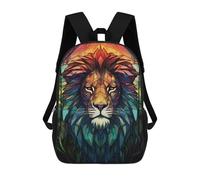 sinyumoney Zaino scolastico 3D, zaino per bambini, borsa per libri, spaziosa borsa da viaggio e scuola per bambini/studenti/adulti, Lion Stained Glass, 17"