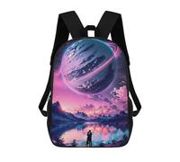 sinyumoney Zaino scolastico per bambini alla moda e casual Dragon Sunset Watch Zaino scolastico stampato 3D per ragazzo, grande zaino, Coppia Under Saturn Planet, 17"