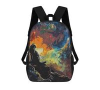 sinyumoney Zaino scolastico per bambini Cat Japan Zaino scolastico per bambini, stile casual e alla moda, stampa 3D, divertente e originale, Space Cat, 17"