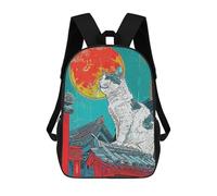 sinyumoney Zaino scolastico per bambini Cat Japan Zaino scolastico per bambini, stile casual e alla moda, stampa 3D, divertente e originale, White Cat Japan, 17"