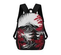 sinyumoney Zaino scolastico per bambini Celestial Wolf on Mountain Peak Zaino casual per viaggi, stampa 3D, per ragazzi e ragazze, grande capacità, Architettura giapponese Ink, 17"