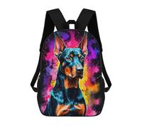 sinyumoney Zaino scolastico per bambini Celestial Wolf on Mountain Peak Zaino casual per viaggi, stampa 3D, per ragazzi e ragazze, grande capacità, Doberman In Watercolor Neon, 17"