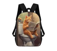 sinyumoney Zaino scolastico per bambini con stampa 3D Panda Fantasy Landscape, grande capacità, ideale per viaggi, libri e scuola., Cat On Toilet Reading Newspaper, 17"