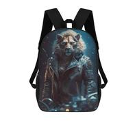 sinyumoney Zaino scolastico per bambini Cosmic Sunflower Zaino scolastico per bambini, stile casual e alla moda, con stampa 3D, divertente e originale, Lion Biker In Leather Jacket, 17"