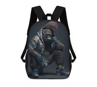 sinyumoney Zaino scolastico per bambini Cosmic Sunflower Zaino scolastico per bambini, stile casual e alla moda, con stampa 3D, divertente e originale, Gorilla Street Style, 17"