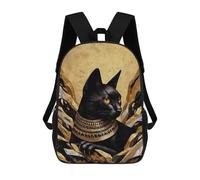 sinyumoney Zaino scolastico per bambini Crow Art Zaino casual per i viaggi, stampa 3D, per ragazzi e ragazze, grande capacità, Oro X Black Cat, 17"
