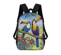 sinyumoney Zaino scolastico per bambini Crow Art Zaino casual per i viaggi, stampa 3D, per ragazzi e ragazze, grande capacità, Tucani On A Floral Tree, 17"