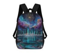 sinyumoney Zaino Scolastico Per Bambini Crystal Cityscape with Celestial Mandala Zaini Per Libri Zaino Casual Da Viaggio Stampato in 3D Per Ragazzi E Ragazze Zaino Da Giorno Di Grande Capacità 17inch