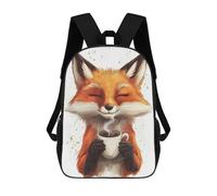sinyumoney Zaino scolastico per bambini Fujisan Sakura Sunrise Zaino scolastico per bambini, stile casual e alla moda, con stampa 3D, divertente e originale, Fox With Coffee, 17"