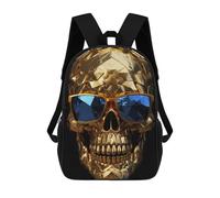 sinyumoney Zaino Scolastico Per Bambini Golden Skull Sunglasses Zaino Scolastico Per Bambini Alla Moda Casual Zaini Da Viaggio Stampa 3D Divertenti E Fantastici Borse Per Libri 17inch