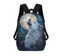 sinyumoney Zaino Scolastico Per Bambini Howling Wolf Stained Glass Art Zaino Alla Moda Per Adolescenti Zaino Casual Per Ragazzi E Ragazze Zaino Stampato in 3D 17inch