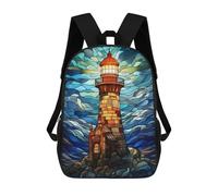sinyumoney Zaino Scolastico Per Bambini Lighthouse Stained Glass Zaini Per Libri Zaino Casual Da Viaggio Stampato in 3D Per Ragazzi E Ragazze Zaino Da Giorno Di Grande Capacità 17inch