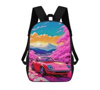 sinyumoney Zaino scolastico per bambini pirata nave zaino scolastico per bambini, stile casual e alla moda, stampa 3D, divertente e originale, Red Cars Pink Cherry Bloss, 17"