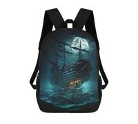 sinyumoney Zaino Scolastico Per Bambini Pirate Ship Under Full Moon -3 Zaino Scolastico Per Bambini Alla Moda Casual Zaini Da Viaggio Stampa 3D Divertenti E Fantastici Borse Per Libri 17inch
