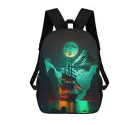 sinyumoney Zaino Scolastico Per Bambini Pirate Ship Under Full Moon -5 Zaini Per Libri Zaino Casual Da Viaggio Stampato in 3D Per Ragazzi E Ragazze Zaino Da Giorno Di Grande Capacità 17inch