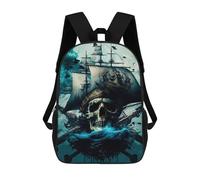 sinyumoney Zaino Scolastico Per Bambini Pirate Ship with Skull Flag Zaini Per Libri Zaino Casual Da Viaggio Stampato in 3D Per Ragazzi E Ragazze Zaino Da Giorno Di Grande Capacità 17inch