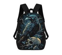 sinyumoney Zaino Scolastico Per Bambini Raven on Skull Zaino Scolastico Per Bambini Alla Moda Casual Zaini Da Viaggio Stampa 3D Divertenti E Fantastici Borse Per Libri 17inch
