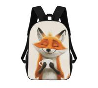 sinyumoney Zaino scolastico per bambini Smiling Fox con zaino scolastico per bambini, stile casual e alla moda, stampa 3D, divertente e originale, Smiling Fox With Coffee, 17"