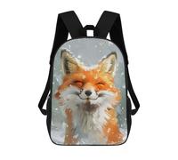 sinyumoney Zaino scolastico per bambini Smiling Fox con zaino scolastico per bambini, stile casual e alla moda, stampa 3D, divertente e originale, Happy Fox In The Snow, 17"