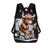 sinyumoney Zaino scolastico per bambini Smiling Fox con zaino scolastico per bambini, stile casual e alla moda, stampa 3D, divertente e originale, Highland Cow Toilet Break, 17"