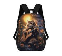 sinyumoney Zaino scolastico per bambini Smiling Fox con zaino scolastico per bambini, stile casual e alla moda, stampa 3D, divertente e originale, Cat Under The Stars Guitar, 17"