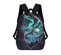 sinyumoney Zaino scolastico per bambini Smiling Fox con zaino scolastico per bambini, stile casual e alla moda, stampa 3D, divertente e originale, Alpha Wolf - Doppia esposizione Night Landscape, 17"