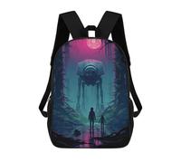 sinyumoney Zaino scolastico per bambini Smiling Fox con zaino scolastico per bambini, stile casual e alla moda, stampa 3D, divertente e originale, Alien Encounter, 17"