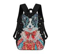 sinyumoney Zaino scolastico per bambini stampato 3D festivo quail uccello ritratto con cappello di Babbo Natale per ragazzi e ragazze, zaino alla moda, Festive Dog With Gift, 17"