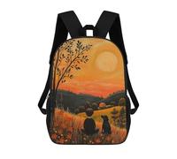 sinyumoney Zaino scolastico per bambini stampato 3D Sleeping Cat in Hammock Under Stars Zaino sportivo per ragazzi e ragazze, zaino alla moda, Golden Sunset Companions - Ingenuo Rural Serenit, 17"