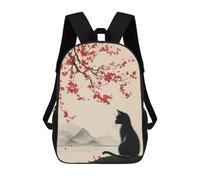 sinyumoney Zaino Scolastico Per Bambini Stampato in 3D Black Cat And The Cherry Blossom Tree Zaino Sportivo Per Ragazzi E Ragazze Zaino Alla Moda 17inch