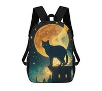 sinyumoney Zaino Scolastico Per Bambini Stampato in 3D Black Cat on Rooftop Zaino Per Bambini Ad Alta Capacità, Zaini Da Viaggio, Borse Per Libri, Zaino Scolastico Per Bambini 17inch