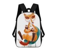 sinyumoney Zaino Scolastico Per Bambini Stampato in 3D Cute Fox Drinking Coffee Borsa Scolastica Per Bambini, Zaini Da Viaggio, Borse Per Libri Alla Moda, Zaino Di Grande Capacità 17inch