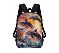 sinyumoney Zaino Scolastico Per Bambini Stampato in 3D Dolphins in Colorful Waves Zaino Per Bambini Ad Alta Capacità, Zaini Da Viaggio, Borse Per Libri, Zaino Scolastico Per Bambini 17inch