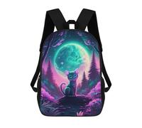 sinyumoney Zaino Scolastico Per Bambini Stampato in 3D Enchanted Forest Moonlit Cat Zaini Alla Moda Casual Zaini Per Bambini Zaino Casual Da Esterno Borse Da Viaggio Carine 17inch