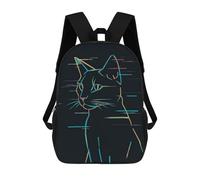 sinyumoney Zaino Scolastico Per Bambini Stampato in 3D Glitch Cat Line Art Borse Per Libri Borse Scolastiche Da Viaggio Ad Alta Capacità Per Bambini/studenti/adulti 17inch