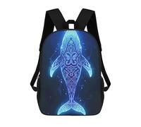 sinyumoney Zaino Scolastico Per Bambini Stampato in 3D Glowing Blue Whale with Tribal Patterns Zaino Sportivo Per Ragazzi E Ragazze Zaino Alla Moda 17inch