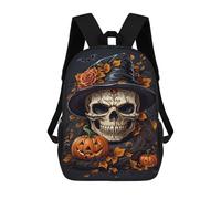 sinyumoney Zaino Scolastico Per Bambini Stampato in 3D Halloween Skull with Pumpkin Borse Per Libri Borse Scolastiche Da Viaggio Ad Alta Capacità Per Bambini/studenti/adulti 17inch