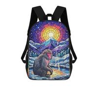 sinyumoney Zaino Scolastico Per Bambini Stampato in 3D Japanese Macaque Stained Glass Art Borse Per Libri Borse Scolastiche Da Viaggio Ad Alta Capacità Per Bambini/studenti/adulti 17inch
