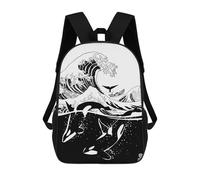 sinyumoney Zaino Scolastico Per Bambini Stampato in 3D Japanese Wave with Killer Zaini Per Libri Zaini Casual Da Viaggio Zaini Da Giorno Di Grande Capacità Per Ragazzi 17inch