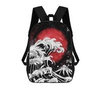 sinyumoney Zaino Scolastico Per Bambini Stampato in 3D Japanese Wave with Red Sun Borsa Scolastica Per Bambini, Zaini Da Viaggio, Borse Per Libri Alla Moda, Zaino Di Grande Capacità 17inch