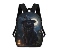 sinyumoney Zaino Scolastico Per Bambini Stampato in 3D Magical Black Cat with Witch Hat Borse Per Libri Borse Scolastiche Da Viaggio Ad Alta Capacità Per Bambini/studenti/adulti 17inch