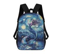 sinyumoney Zaino scolastico per bambini stampato in 3D Mystical Tree with Fire Ring Zaini, Zaini da viaggio casual, grande zaino da giorno per ragazzi, Mermaid Under Starry Night, 17"