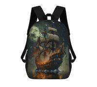 sinyumoney Zaino Scolastico Per Bambini Stampato in 3D Pirate Ship Under Full Moon -4 Zaini Alla Moda Casual Zaini Per Bambini Zaino Casual Da Esterno Borse Da Viaggio Carine 17inch